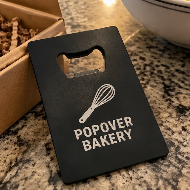 Customer photo of a custom credit-card bottle opener