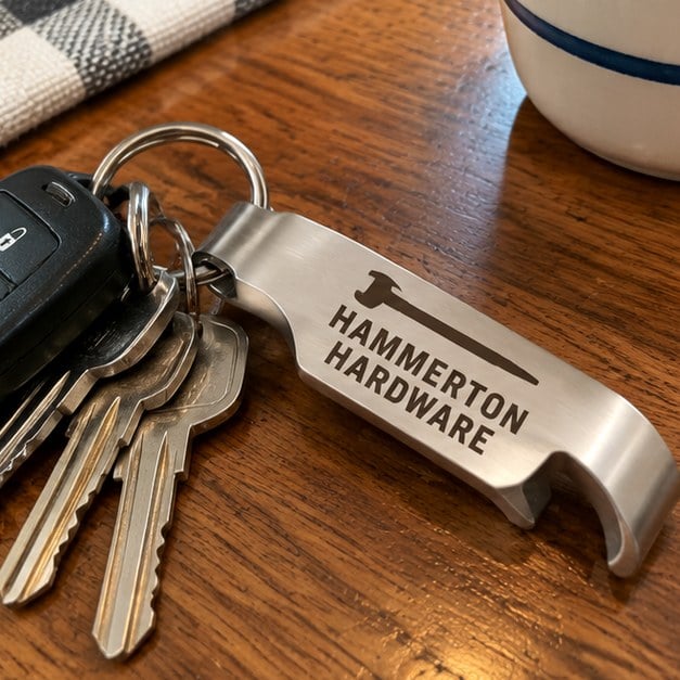 Customer photo of a custom keychain bottle opener